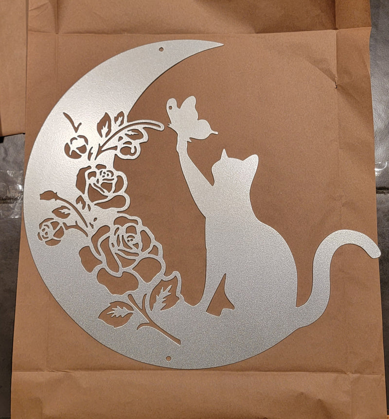 Cat on the Moon with Flowers