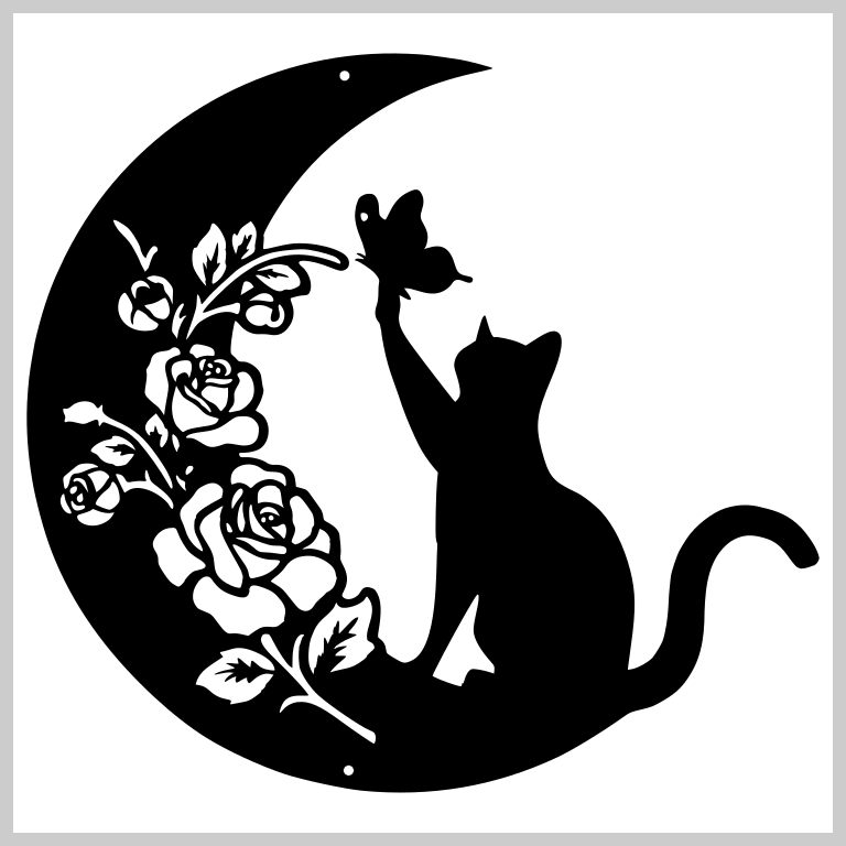 Cat on the Moon with Flowers